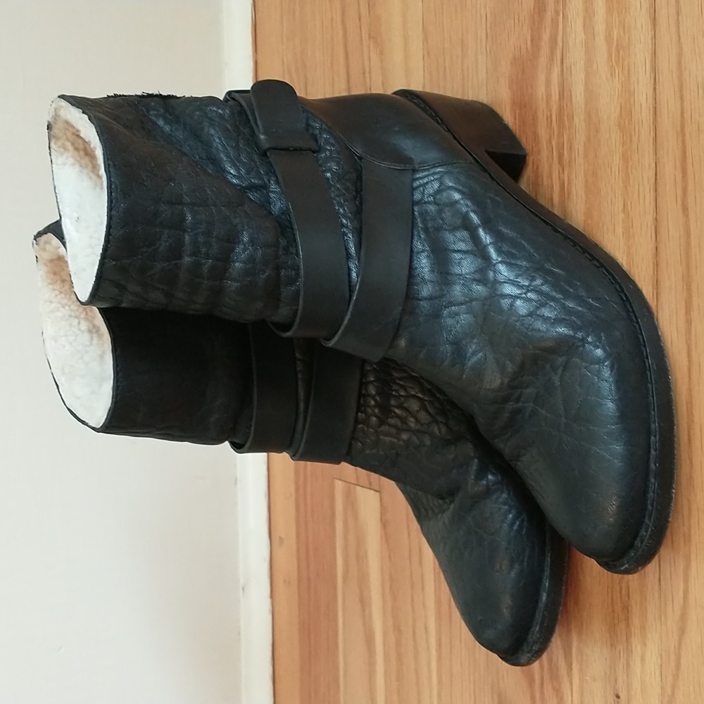 Loeffler Randall leather, Sherpa lined heeled boot, Black, Women's Size 6.5